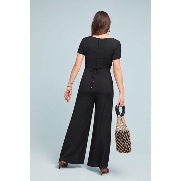 Anthropologie Pants - Anthropologie Maeve Black Sienna Jumpsuit 12 SHORT SLEEVE TIE BACK